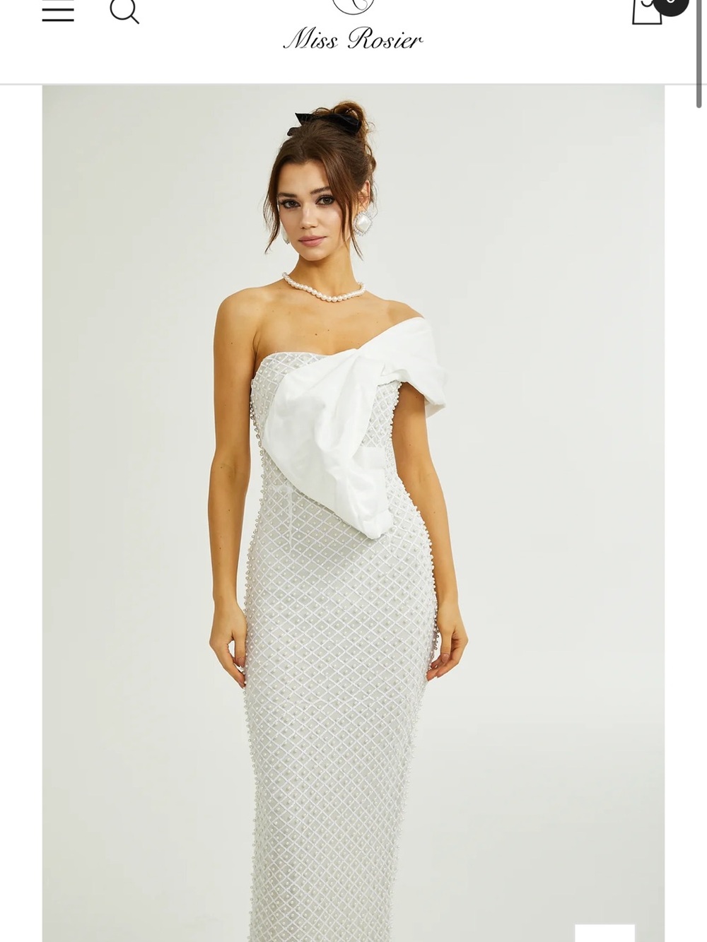 NWT worn once Aura White Strapless Beaded Evening Gown with Sculpted Drape